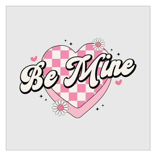 Be Mine Pink and White Checkered Heart DTF Transfer, Hot Peel, Ready For Press, Direct To Film, Valentines Day DTF Transfers