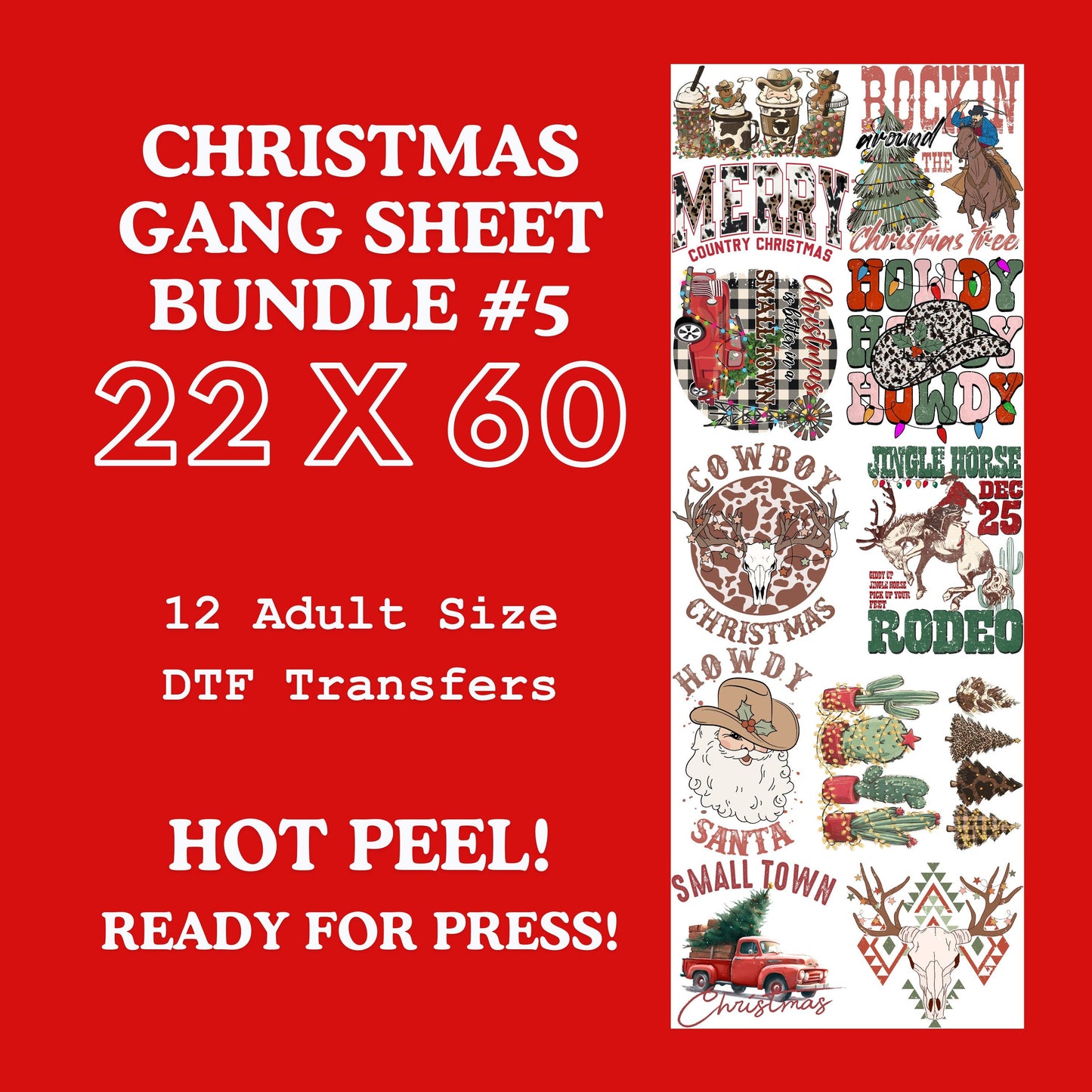 Christmas Gang Sheet Bundle 5 Ready For Press, Direct To Film, Transfer For Shirts, Tshirt Transfers