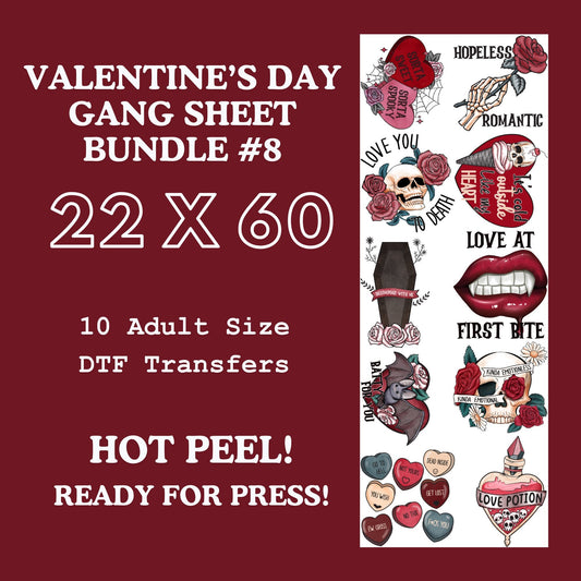 Valentines Day Gang Sheet Bundle 8 Ready For Press, Direct To Film, Transfer For Shirts, Tshirt Transfers