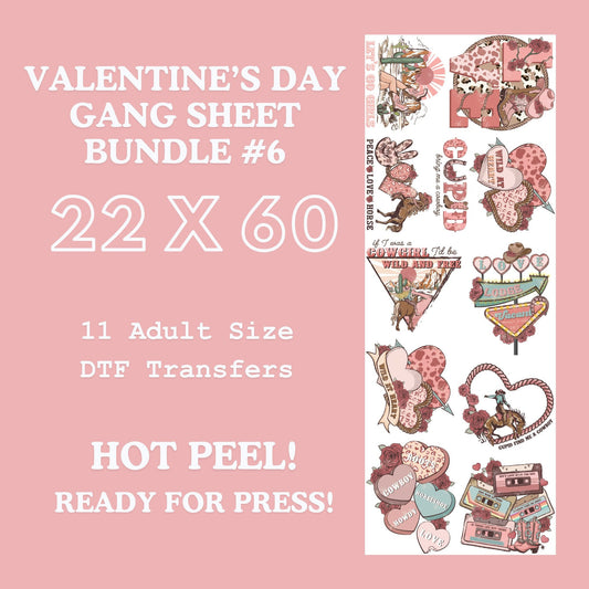 Valentines Day Gang Sheet Bundle 6 Ready For Press, Direct To Film, Transfer For Shirts, Tshirt Transfers