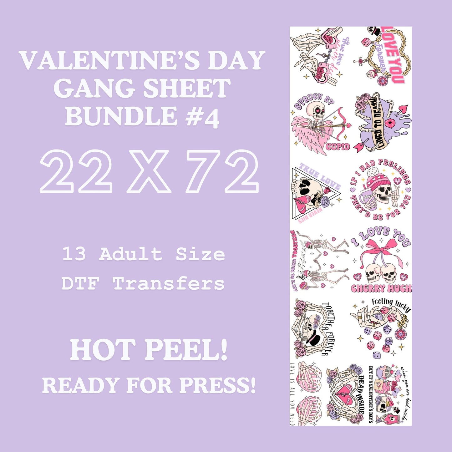 Valentines Day Gang Sheet Bundle 4 Ready For Press, Direct To Film, Transfer For Shirts, Tshirt Transfers