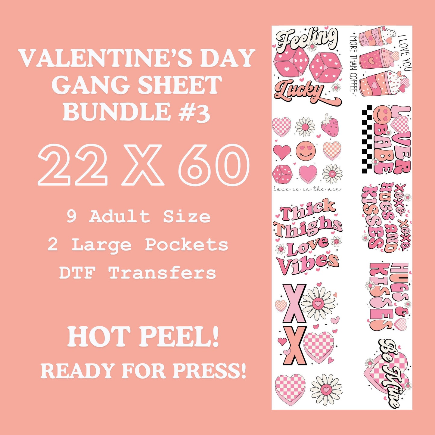 Valentines Day Gang Sheet Bundle 3 Ready For Press, Direct To Film, Transfer For Shirts, Tshirt Transfers