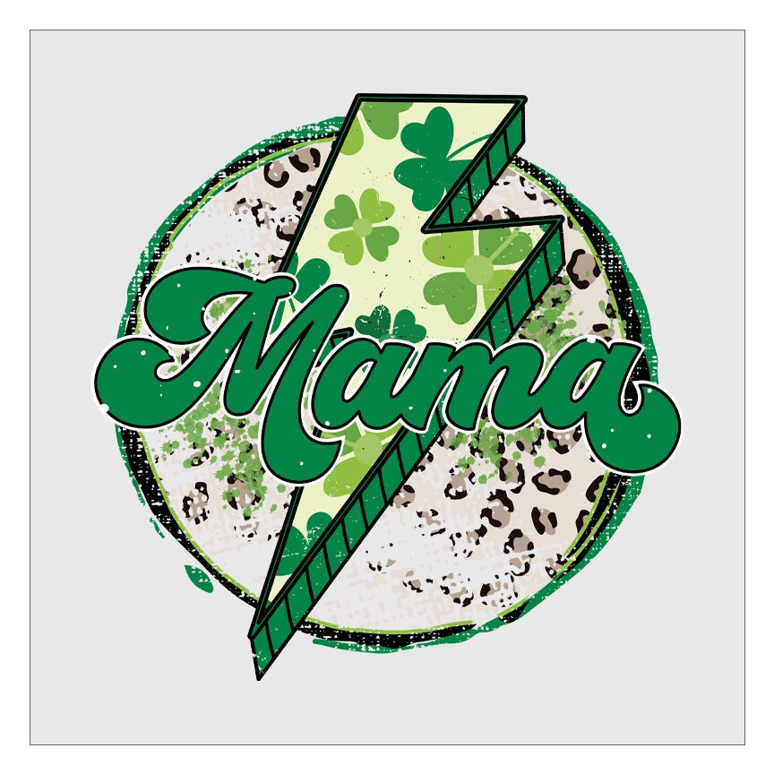 Mama St Patricks Day Lightening Bolt DTF Transfer, Hot Peel, Ready To Press, Tshirt Transfers, Heat Press Transfers