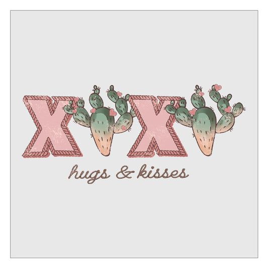 XOXO Hugs And Kisses Cactus DTF Transfer, Valentines Day DTF, Western Cowgirl, Country Girl, Ready For Press, Hot Peel, Transfers For Shirts