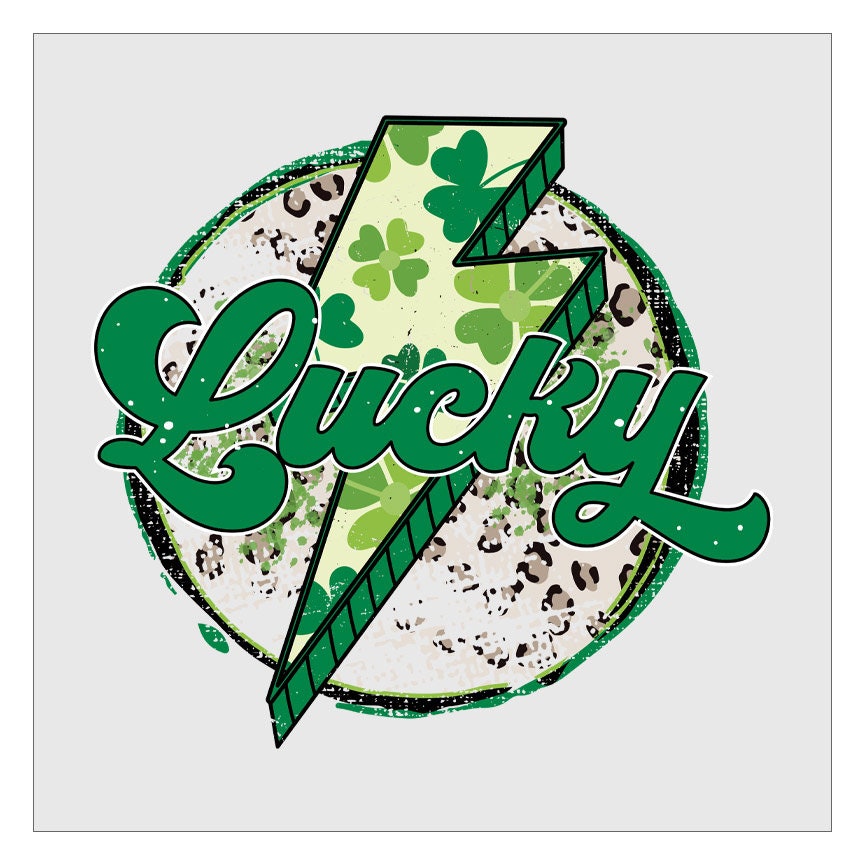 Lucky St Patricks Day Lightening Bolt DTF Transfer, Hot Peel, Ready To Press, Tshirt Transfers, Heat Press Transfers