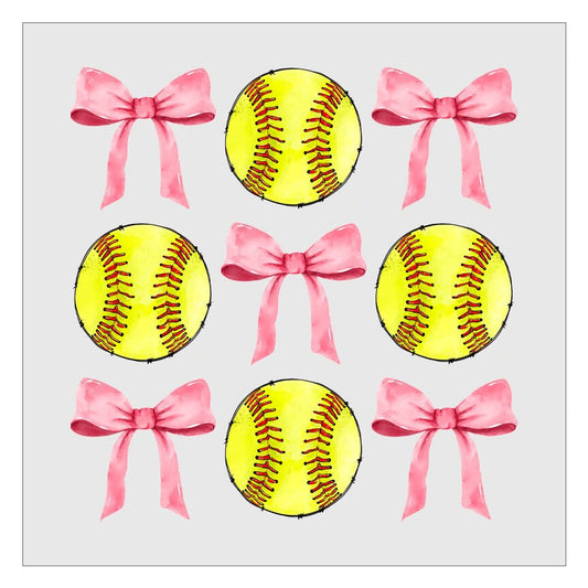 Softball Pink Bow Coquette DTF Transfer, Hot Peel, Ready For Press, Direct To Film, Glitter DTF Transfers, Softball Transfers